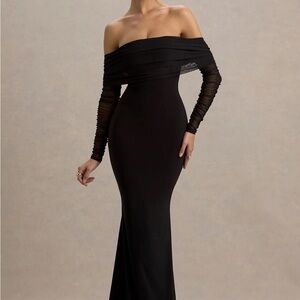 Club London Black Off-Shoulder Long Sleeve Dress